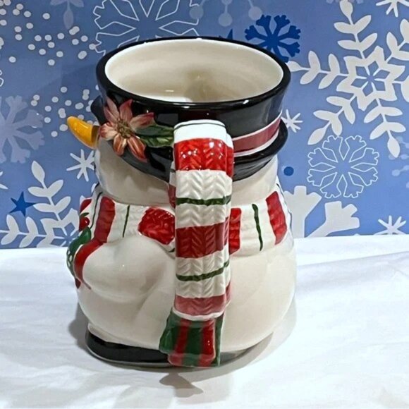 Fitz and Floyd Christmas Snowman 12 oz. Mug Red & Green Accents Scarf Handle - Picture 2 of 6